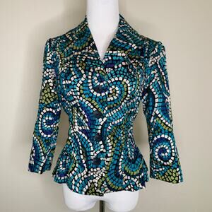 Vintage Mosaic Print Blazer Fitted Sz Medium Petite